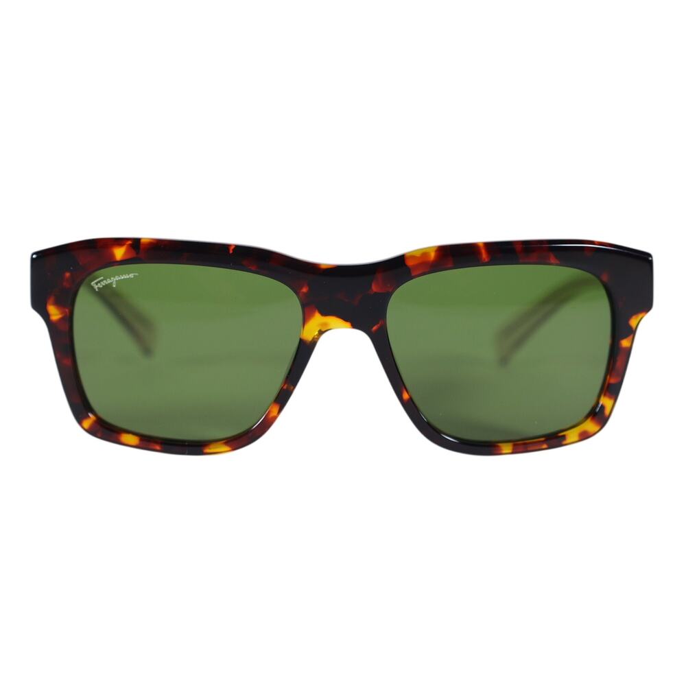 Salvatore Ferragamo Square Designer Sunglasses  - Dark Tortoise / Green - NWT - Picture 2 of 9